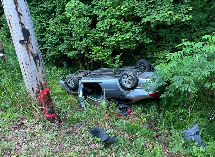 Single vehicle rollover crash near Lake Whatcom sends driver to hospital