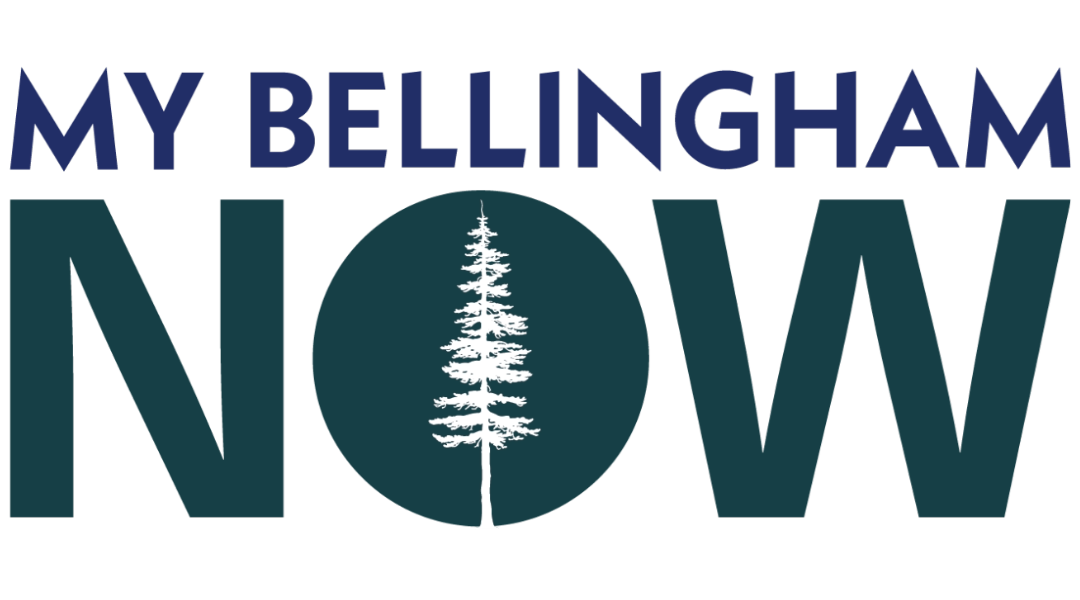 Logo reading 'My Bellingham NOW' with a white pine tree inside the 'O' in NOW.