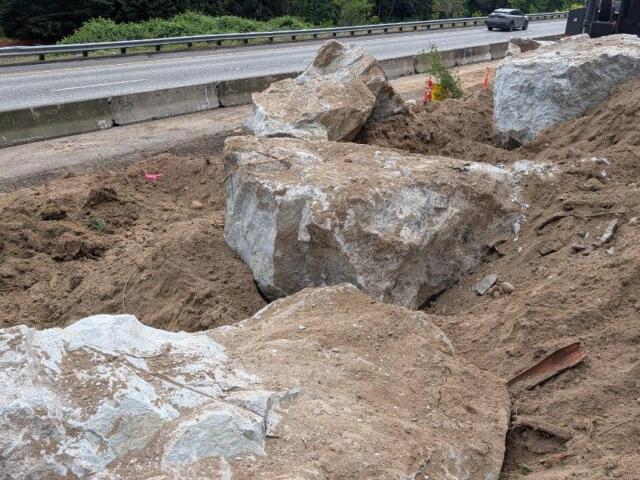 I-5 graffiti rock pieces Bellingham WSDOT