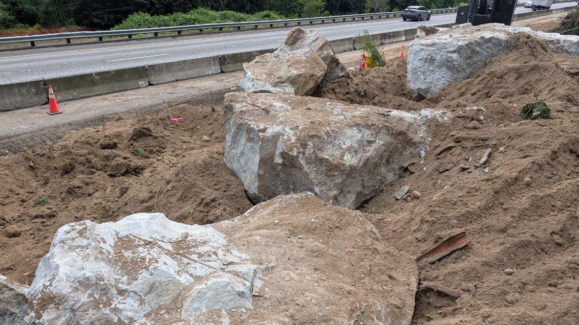 I-5 graffiti rock pieces Bellingham WSDOT
